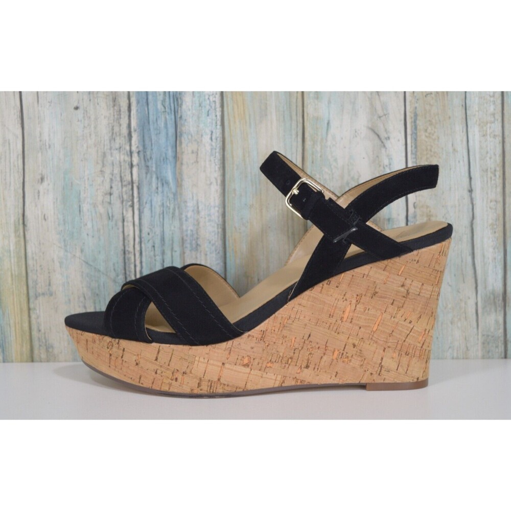 Naturalizer Zia Ankle Strap Cork Wedges Size 8.5 Black Suede - Picture 4 of 10